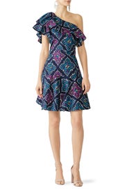 Festive Blue One Shoulder Ruffle Dress by Josie