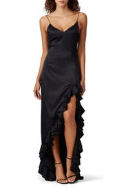 Black Ruffle Slip Gown by CAROLINE CONSTAS