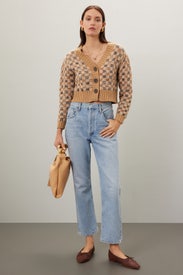 Cropped Checkerboard Cardigan by Rebecca Taylor NYC
