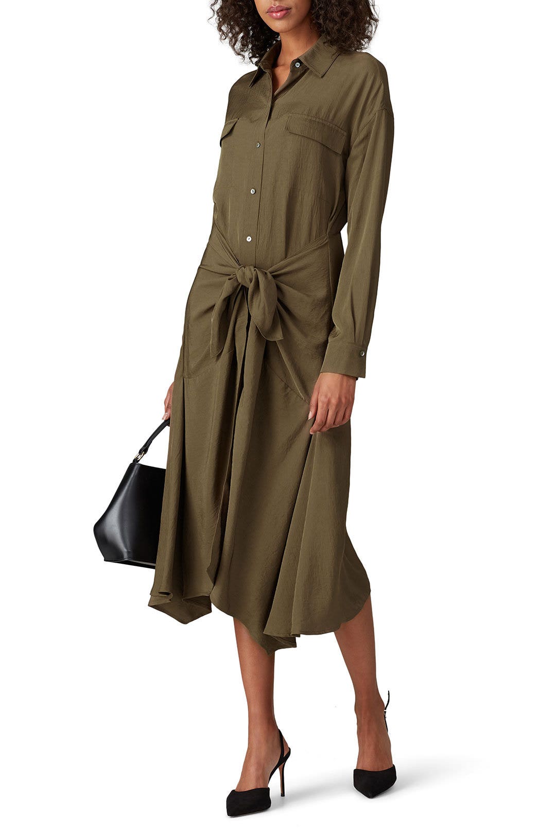 Green Tie Front Shirtdress by VINCE. 0