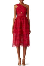 Red Lace Midi Dress by Self-Portrait