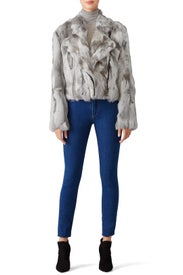 Grey Textured Biker Jacket by Adrienne Landau