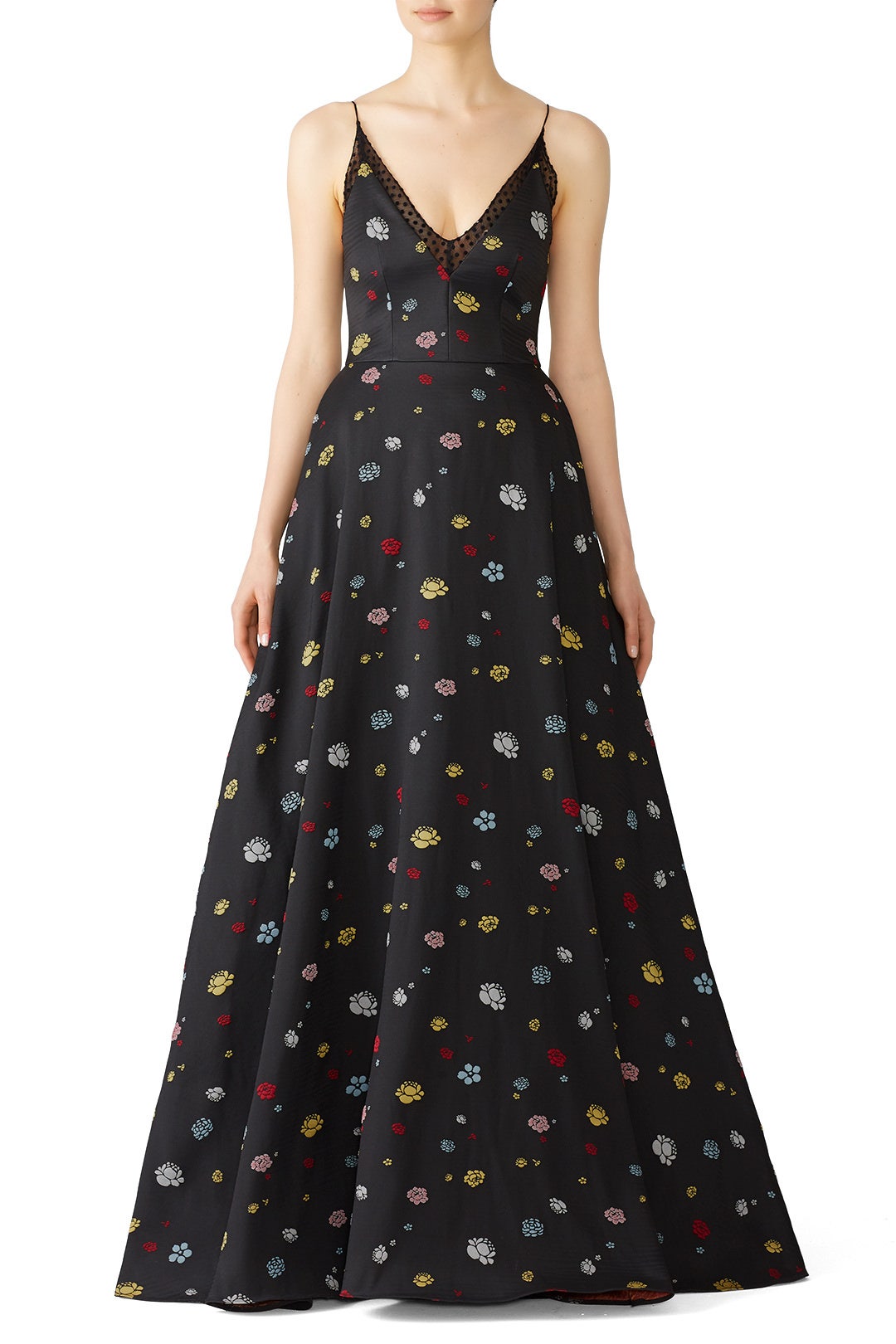 Black Multi Floral Gown by ML Monique Lhuillier 0