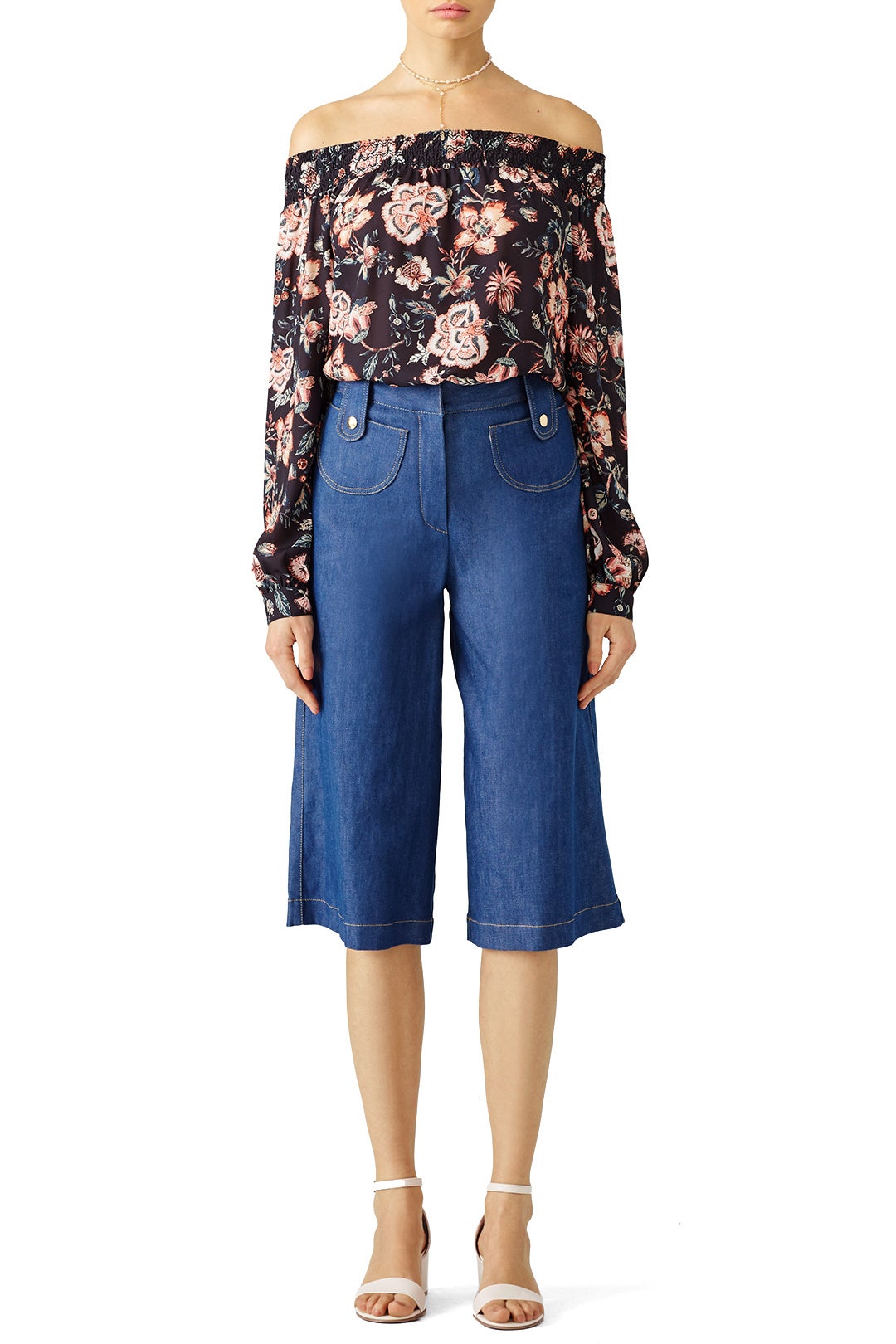 Black Multi Floral Off Shoulder Top by SACHIN BABI 0