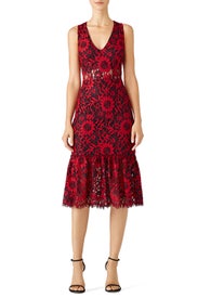 Red Lace Flounce Dress by Alexia Admor