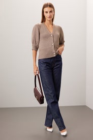 Brown Puff Sleeve Cardigan by Adam Lippes x RTR