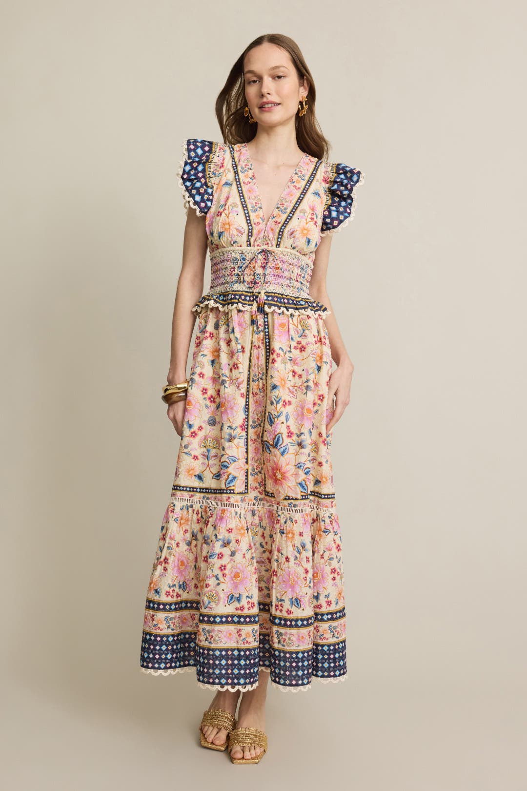 ヌキテパ event FLOWER SLEEVE DRESS Ｍ Clydie White Floral Cap Sleeve Midi Dress | Beginning