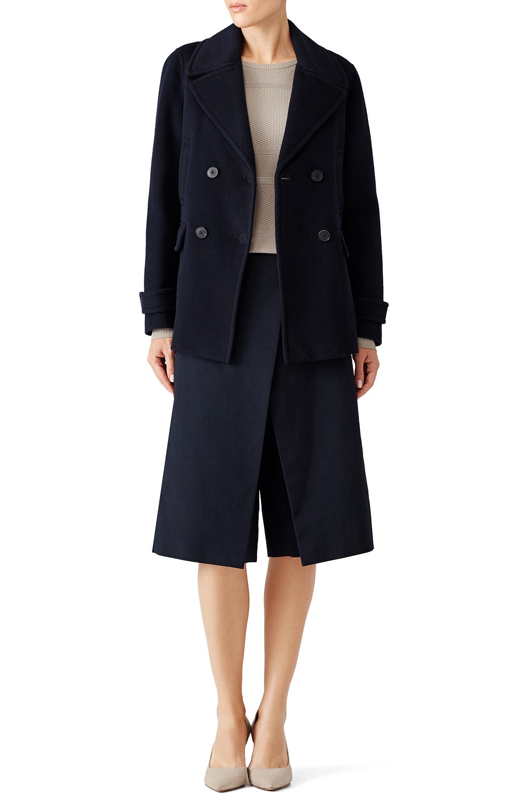Navy Double Breasted Cropped Peacoat by VINCE. 0