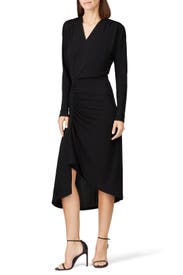 Black Long Sleeve Ruched Dress by Atlein