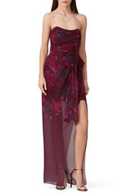 Red Floral Strapless Gown by Badgley Mischka