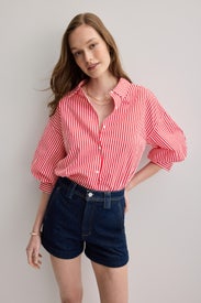 Striped Balloon Sleeves Top by English Factory