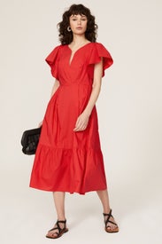 Red V-Neck Midi Dress by Marissa Webb x RTR