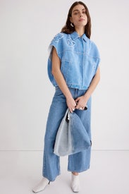Light Blue Denim Vest With Patch Details by Marni