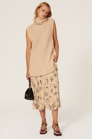 Tan Sleeveless Turtleneck Sweater by Sweet Baby Jamie