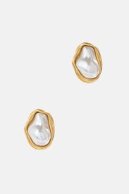 Bezel Baroque Pearl Studs by SHASHI