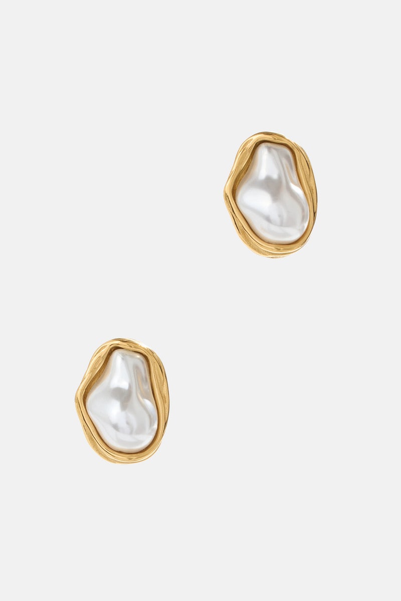 Bezel Baroque Pearl Studs by SHASHI
