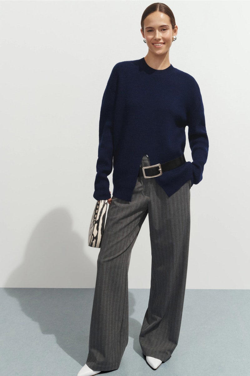 Navy Split Front Crewneck Sweater by Tibi - Photo 0