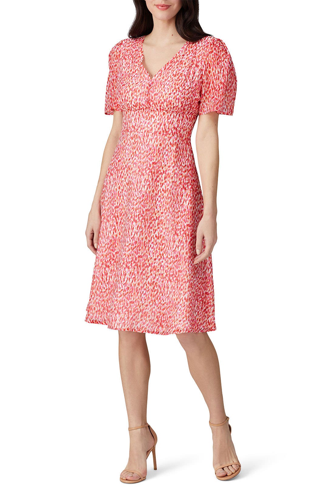 Puff Sleeve V-Neck Midi Dress by Alexia Admor 0