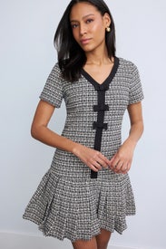 Box Pleated Combo Bow Dress by CeCe
