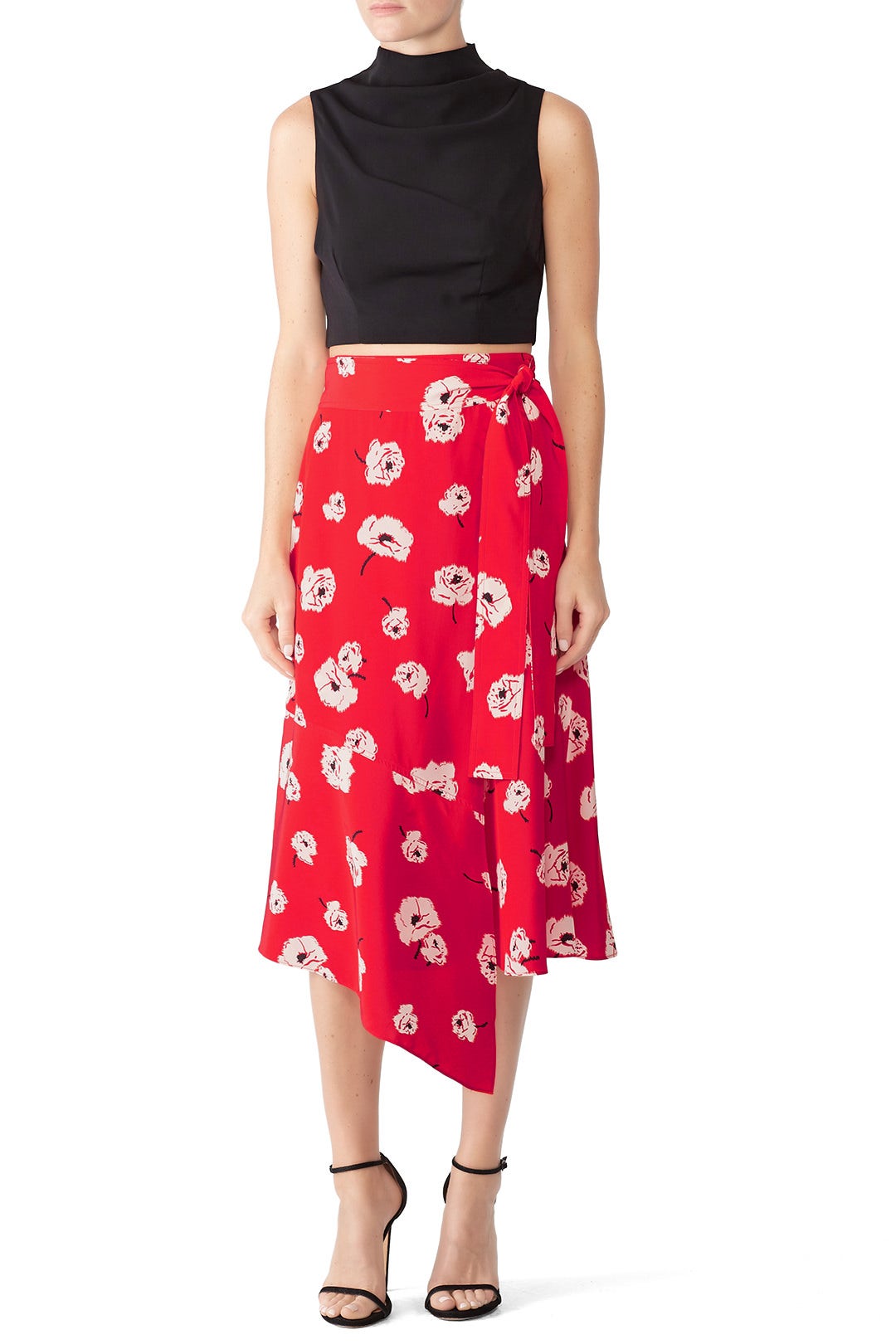 Red Floral Wrap Skirt by Derek Lam 10 Crosby 0