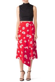Red Floral Wrap Skirt by Derek Lam 10 Crosby
