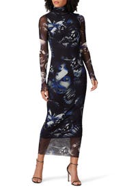Blue Butterfly Printed Midi Dress by Fuzzi
