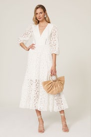 White Lace V-Neck Dress by SIMKHAI
