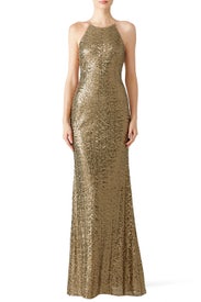 Gold Sequin Halter Gown by Badgley Mischka