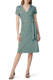 Green Printed Wrap Dress by Diane von Furstenberg