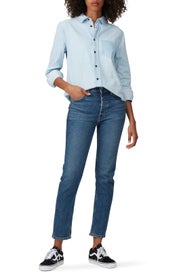 Medium Wash High Rise Ankle Crop Jeans by RE/DONE