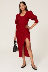 Red Ruched Midi Dress by Self-Portrait