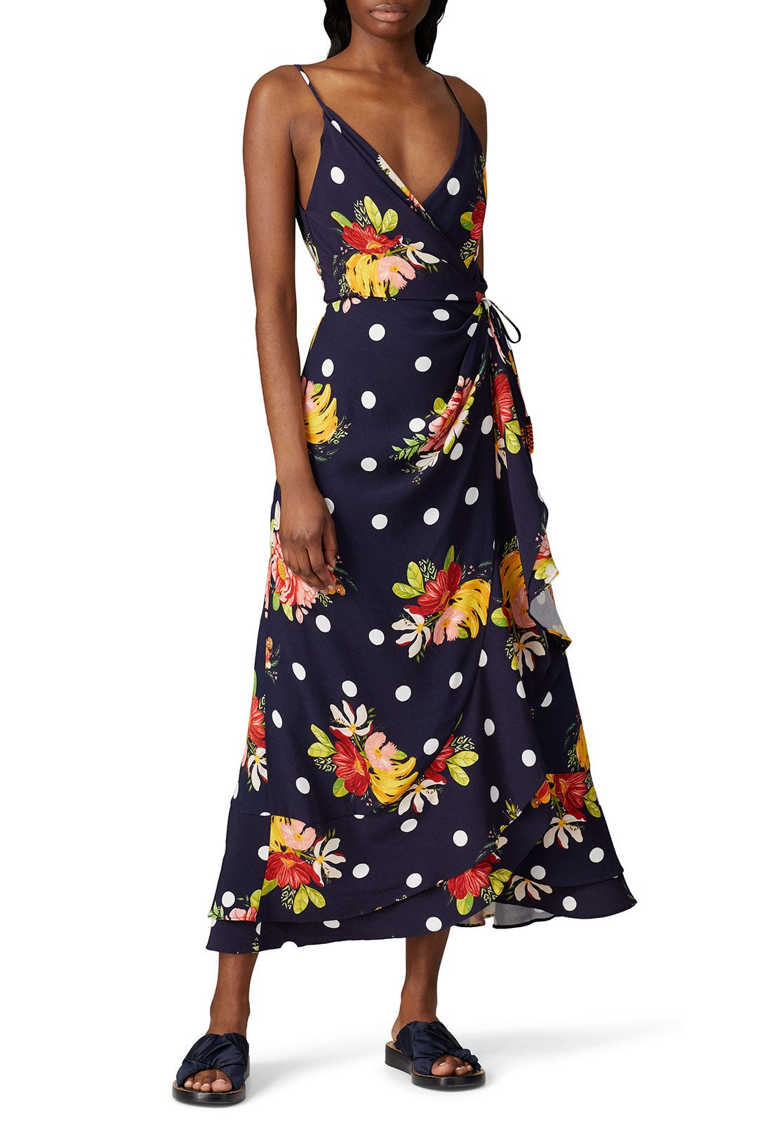 chinese dress ladies Petals In The Wind Navy Multi Floral Print Cotton Maxi Shirt Dress