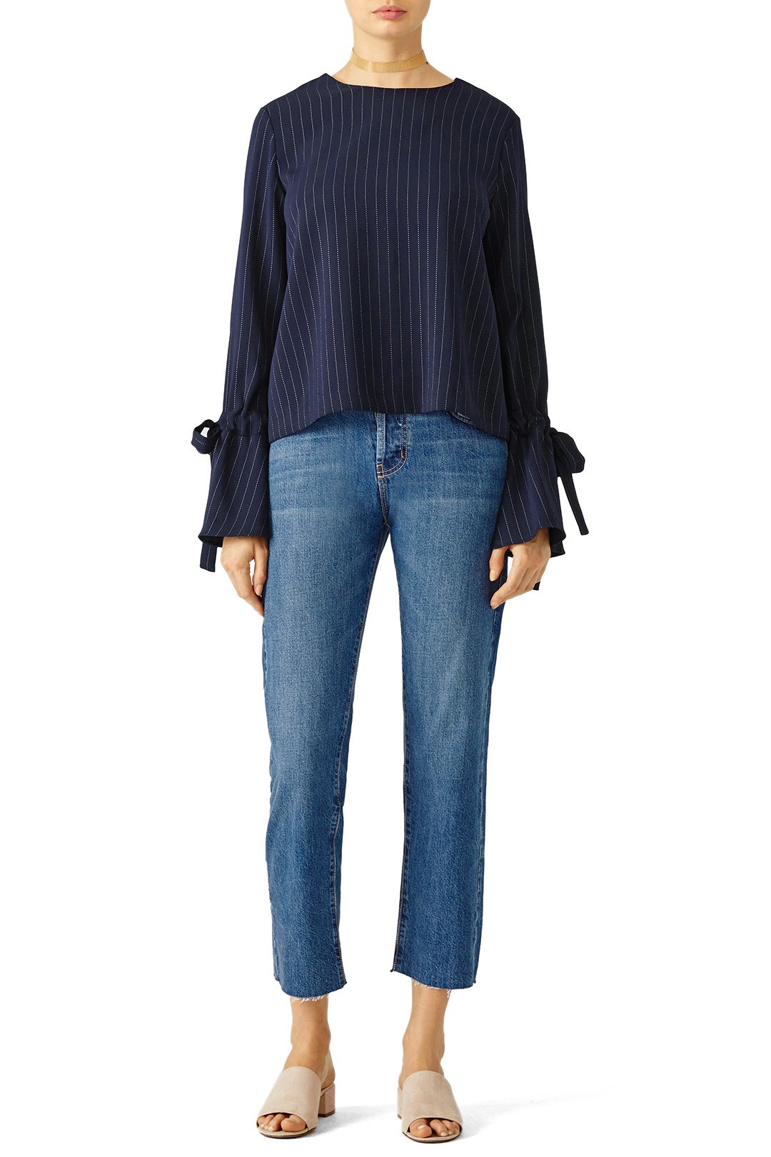 Navy Pinstripe Tie Top by J.O.A. 0