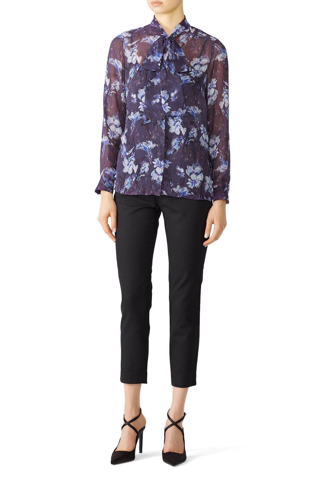 Purple Floral Tie Neck Top by Jay Godfrey 0
