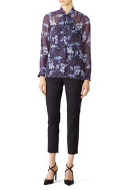 Purple Floral Tie Neck Top by Jay Godfrey