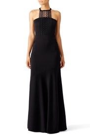 Black Embroidered Neckline Gown by Shoshanna