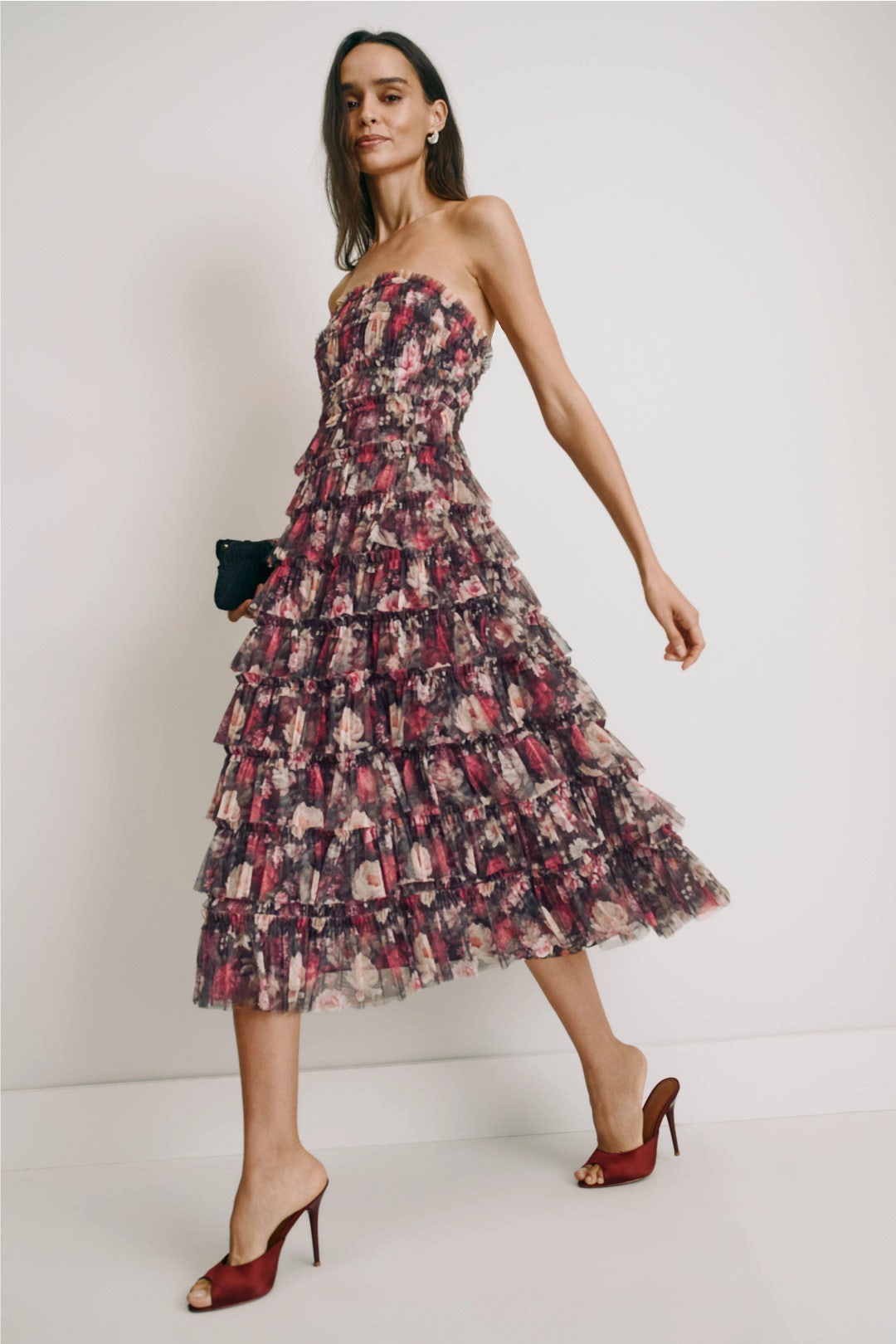 Floral Mesh Ruffle Dress by Ieena for Mac Duggal 0