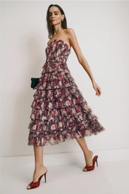 Floral Mesh Ruffle Dress by Ieena for Mac Duggal