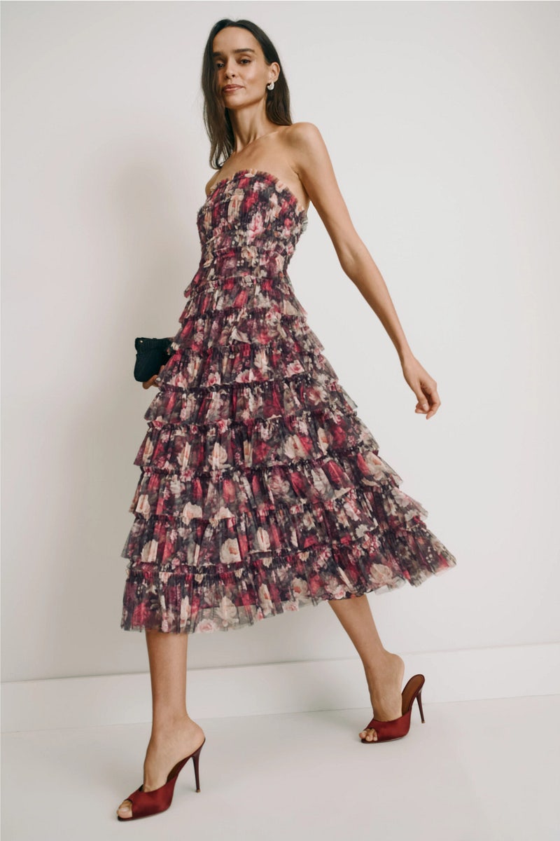 Floral Mesh Ruffle Dress by Ieena for Mac Duggal - Photo 0