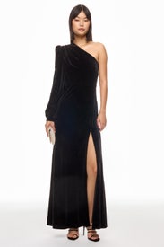 One Shoulder Puff Sleeve Gown by Jewel x Badgley Mischka