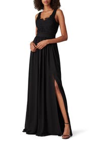 Black Lace Scoop Neck Gown by Love by Theia