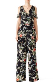 Black Floral Cold Shoulder Jumpsuit by Slate & Willow