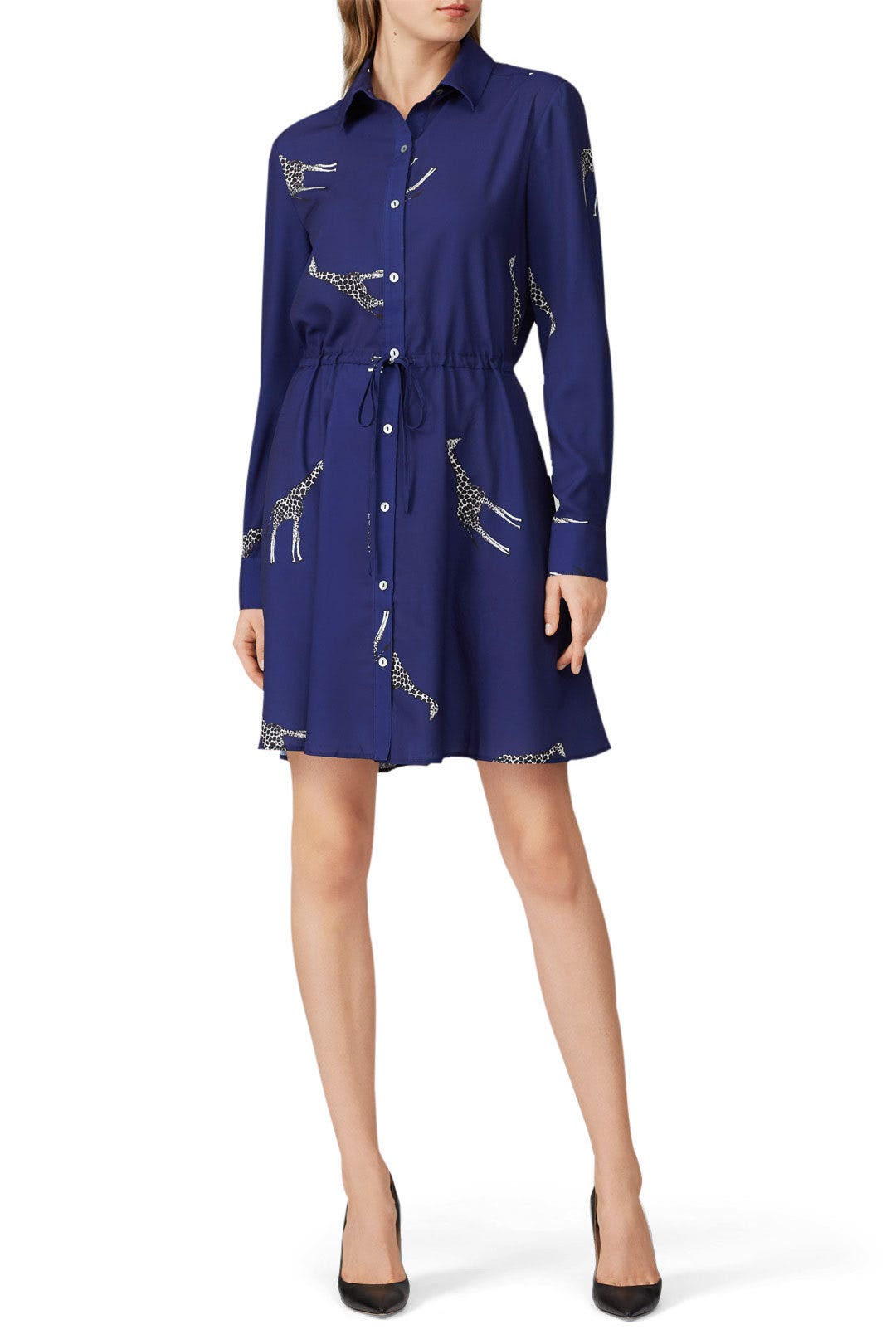 blue giraffe print dress Lulu B Periwinkle Giraffe Long Sleeve Quarter Zip Dress – Blooming Boutique main image 1