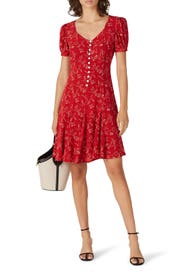 Red Floral Short Sleeves Dress by Polo Ralph Lauren