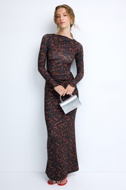 Tortoiseshell Long Sleeve Ruched Maxi Dress by Suboo