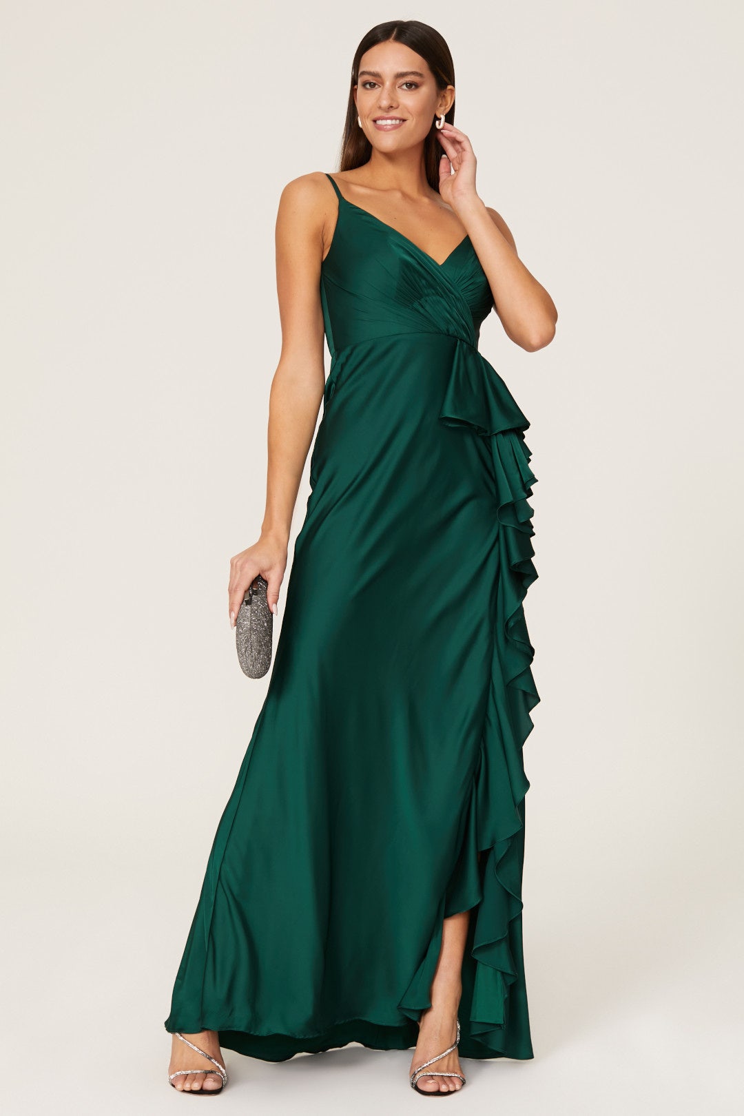 Satin Ruffled Gown by Ieena for Mac Duggal 0