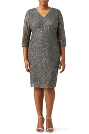 Grey Sparkle Jagged Edge Sheath Dress by Kay Unger