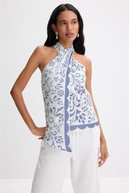 Floral Linen Sleeveless Halter Blouse by Lauren Ralph Lauren