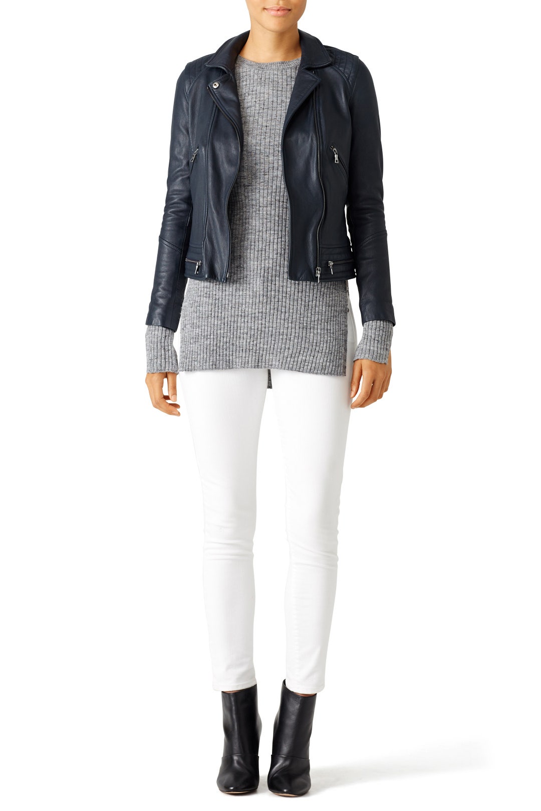 Navy Washed Leather Jacket by Rebecca Taylor NYC 0