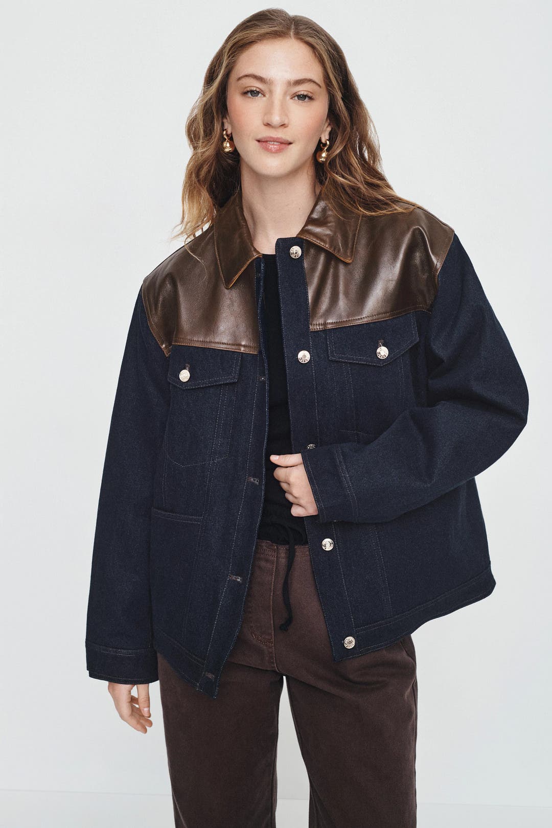 Raphael Denim Jacket With Leather Detail by Sandro | Rent the Runway